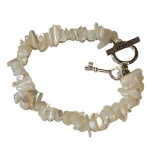 Mother of Pearl Beaded Bracelet Friends Sterling Silver Skeleton Key Charm Clasp
